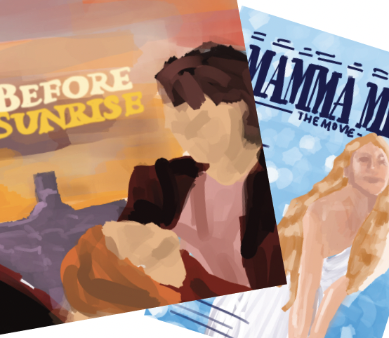 Illustrations of the films "Before Sunrise" and "Mamma Mia."
