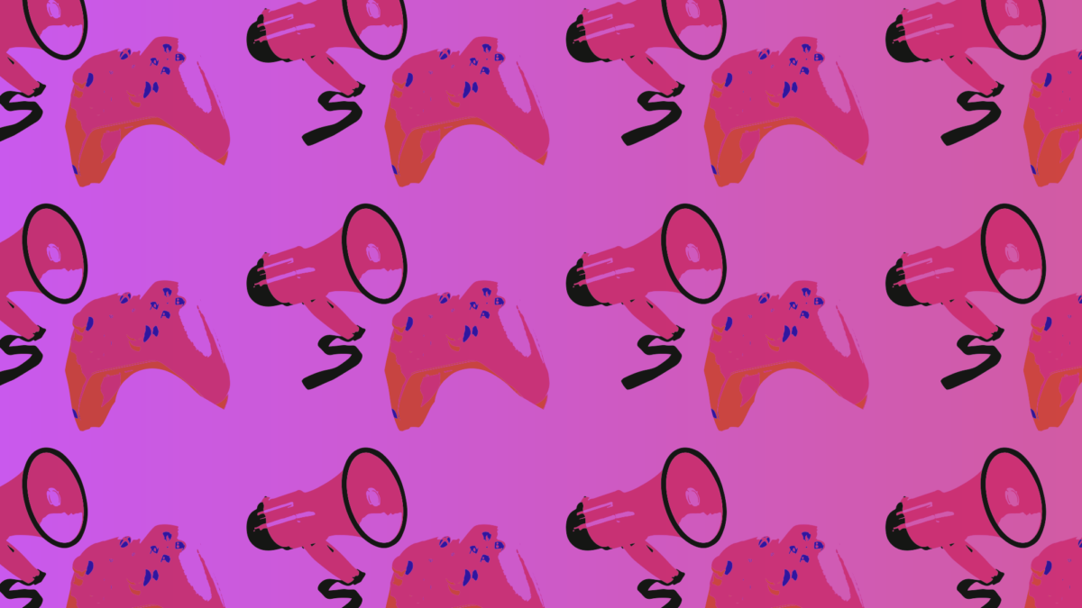 An illustrative spread of megaphones and video game controllers
